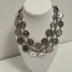 Silver Multi-Layered Disc Necklace